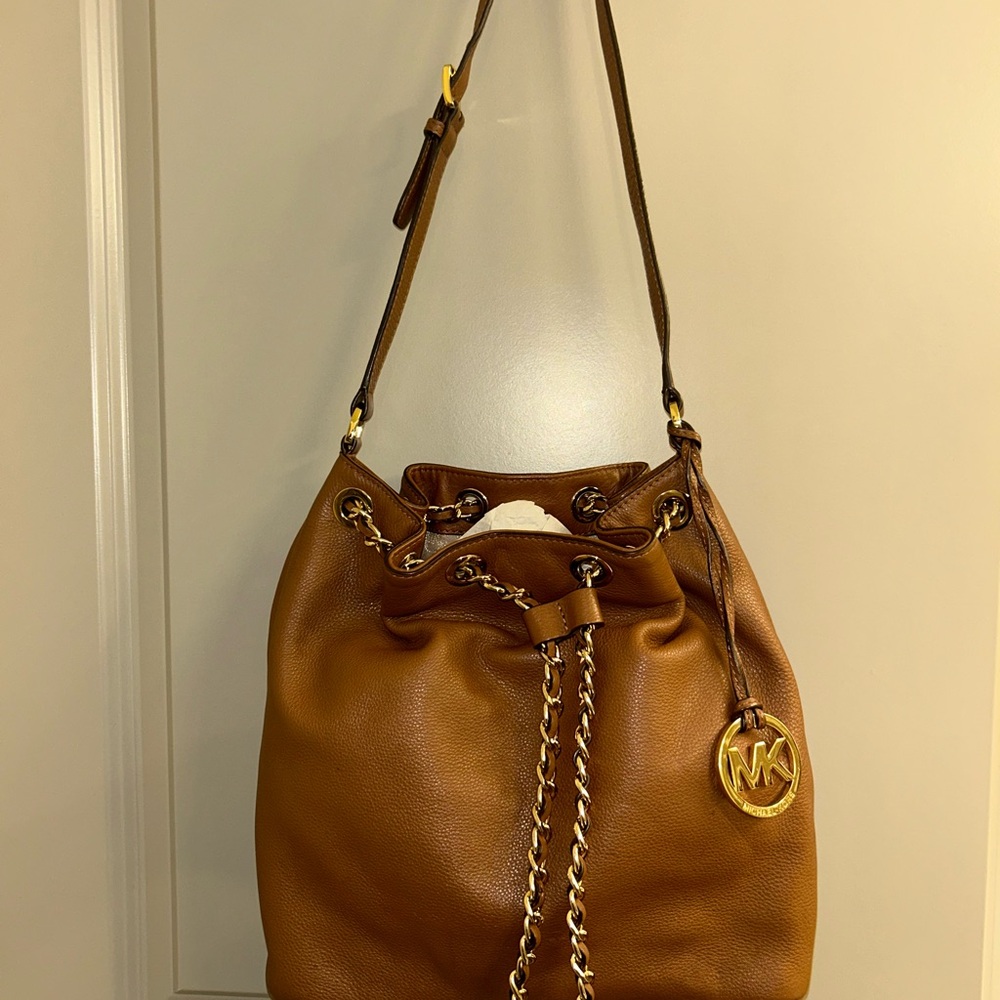 Michael Kors Brown Leather Shoulder Bag with Chain Detailing